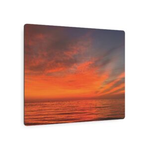 Sky on Fire Sunset Metal Art Sign - Dramatic Orange & Crimson Seascape Wall Art