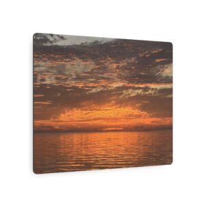 Embers Across the Horizon Metal Art Sign - Dramatic Orange & Gold Seascape Wall Decor