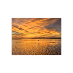 Sunset Beach Ceramic Photo Tile - Golden Sunset with Flying Bird